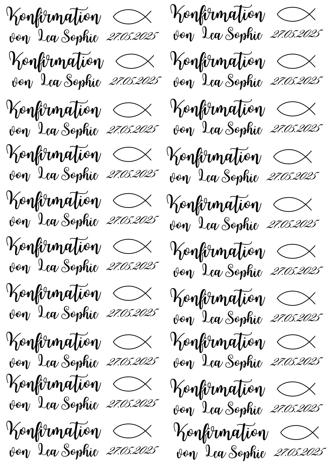 Personalisierte Konfirmationskerzen mit Namensaufdruck