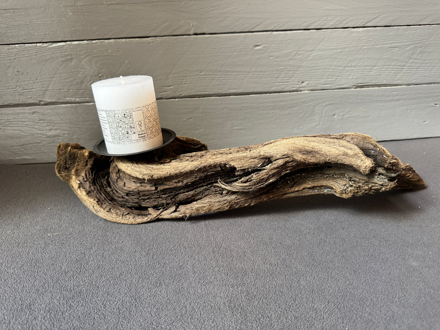 Maritime Dekoration aus Ostseeholz mit Blockkerze