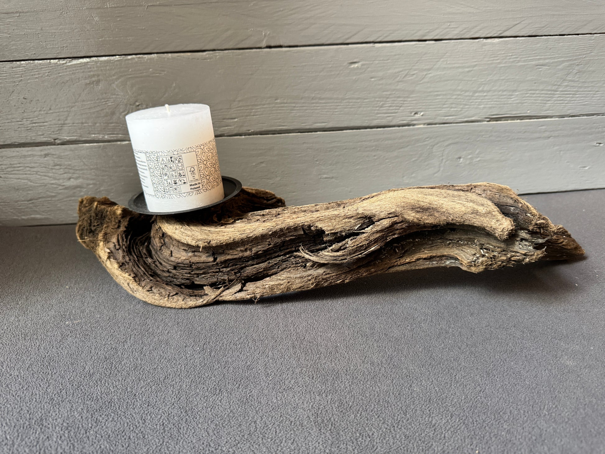 Maritime Dekoration aus Ostseeholz mit Blockkerze