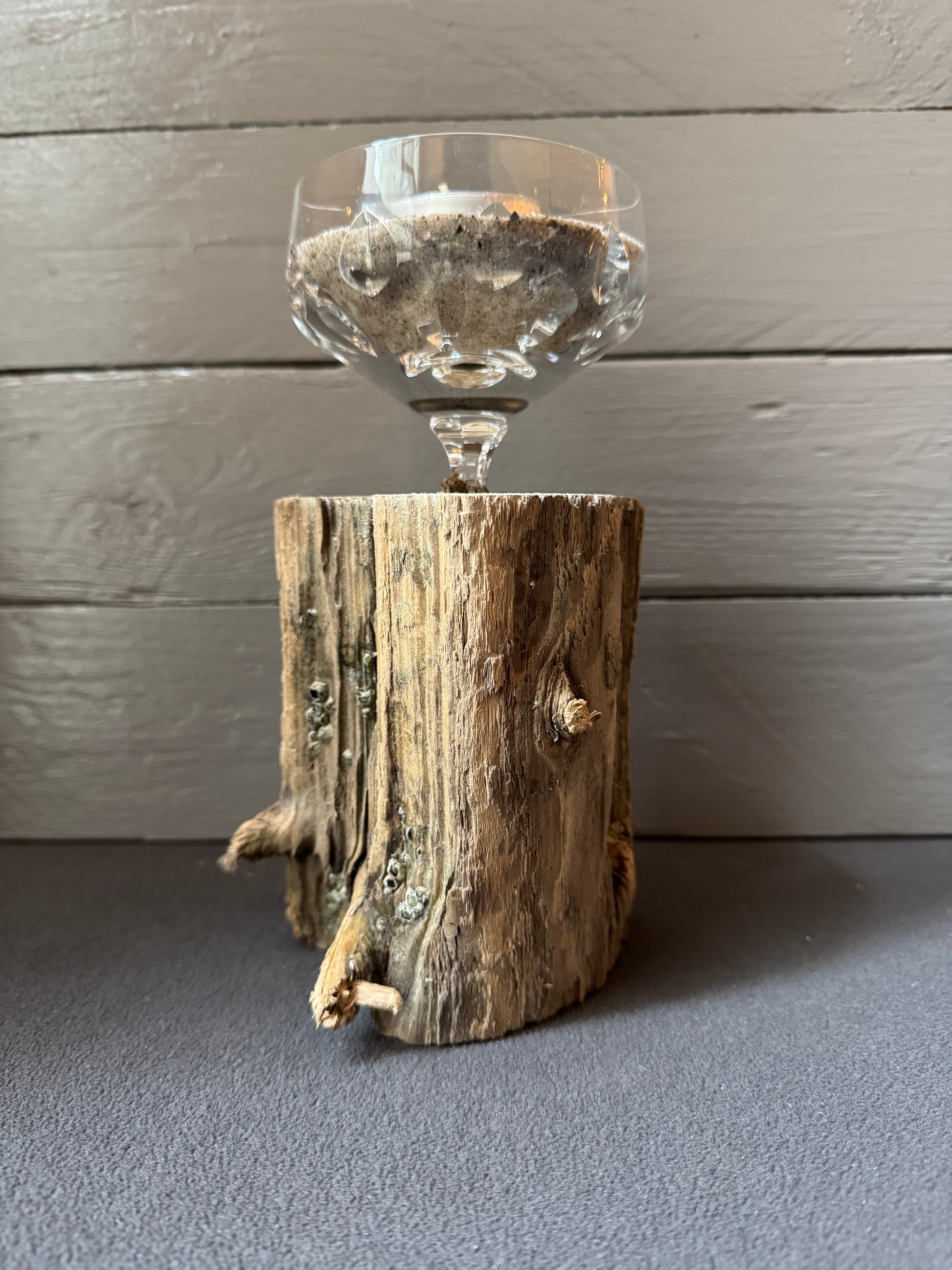 Treibholz-Kerzenhalter mit Sektschale