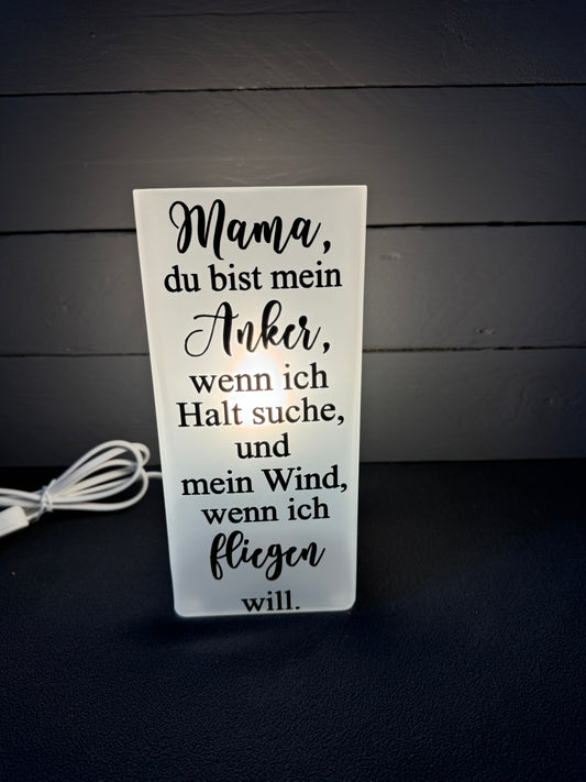 Glaslampe mit Mama Spruch Anker und Wind