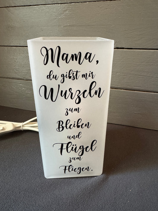 Personalisierte Glaslampe als Geschenk für Mama