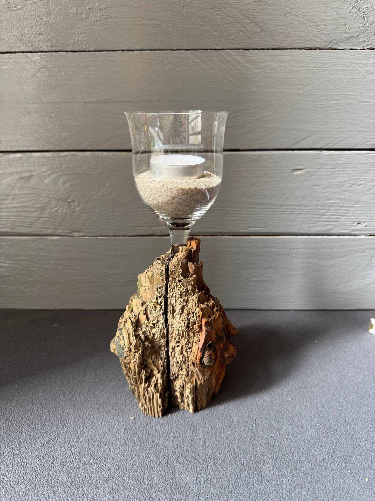 Treibholz Kerzenhalter Küstenflamme St Peter mit Weinglas