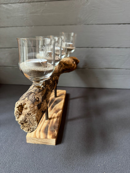 Adventskranz Alternative „Winterzauber“ – Treibholz Gesteck mit Teelichtern