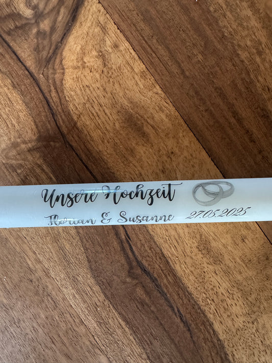 Personalisierte Stabkerzen Kerzentattoos zur Hochzeit PDF – mit Datum und Ringen