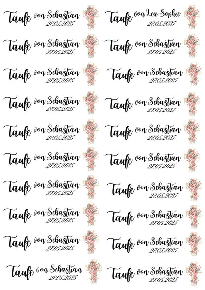 Taufkerze mit floralen Elementen und christlichem Symbol