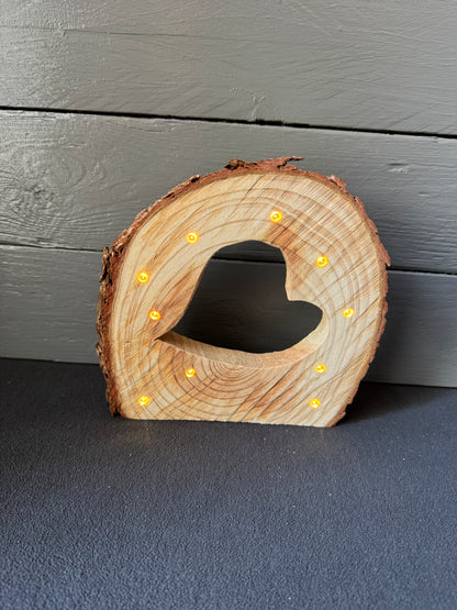 Baumscheibe mit Herz & Lichterkette – handgemachtes Geschenk zur Hochzeit oder Muttertag