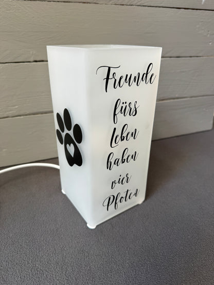 Personalisierbare Glaslampe mit Name des Vierbeiners, liebevolles Geschenk