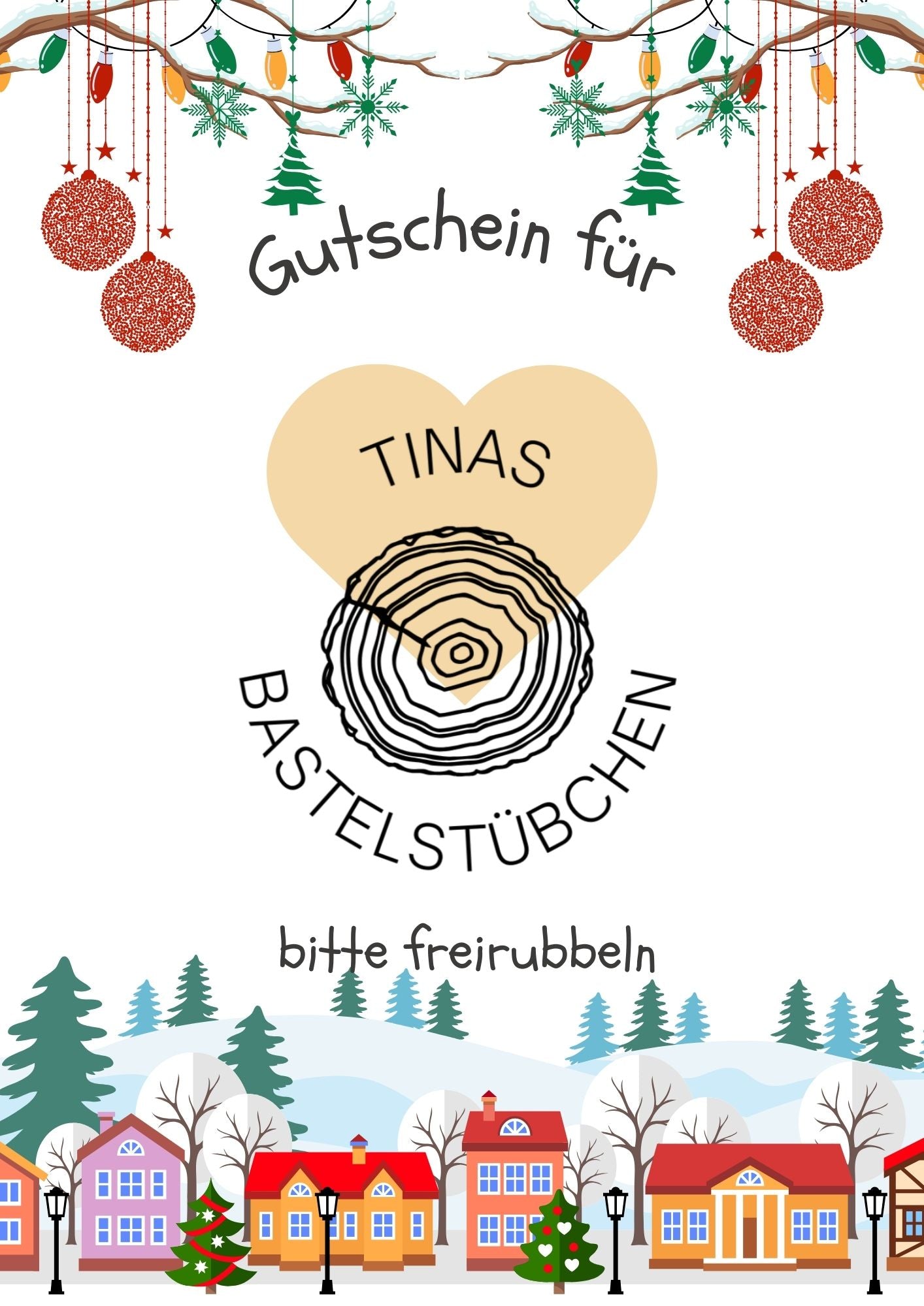 Rubbellos Gutschein für Weihnachten mit Rubbelherz auf hochwertigem Papier inklusive weißem Umschlag