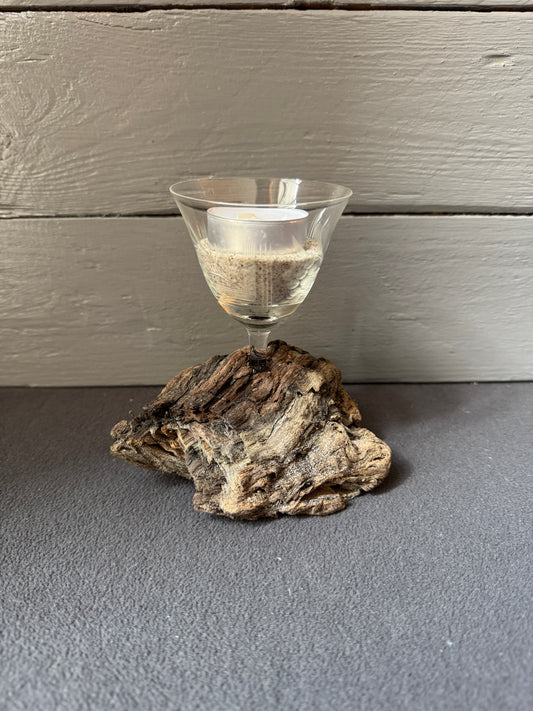 Treibholz Kerzenhalter Schleswig aus Ostseeholz mit Glaseinsatz