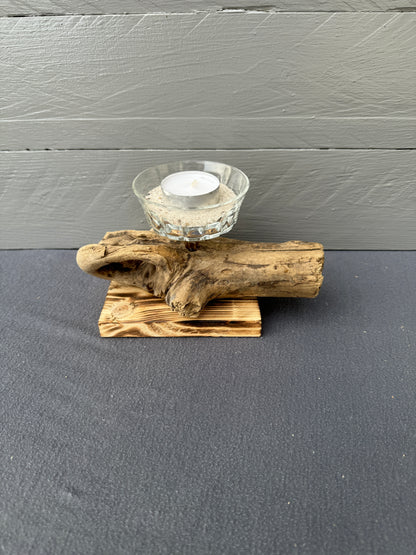 Kerzenhalter „Küstenholz“ – Treibholz auf Palettenholz mit Teelichtglas