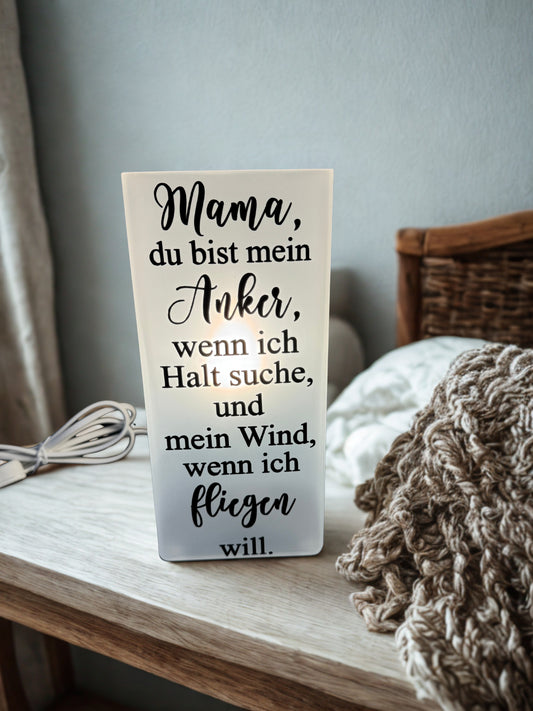 Glaslampe mit emotionalem Spruch „Mama du bist mein Anker“ – Geschenkidee für Mütter