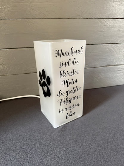 Glaslampe mit Spruch Pfoten im Herzen Erinnerung