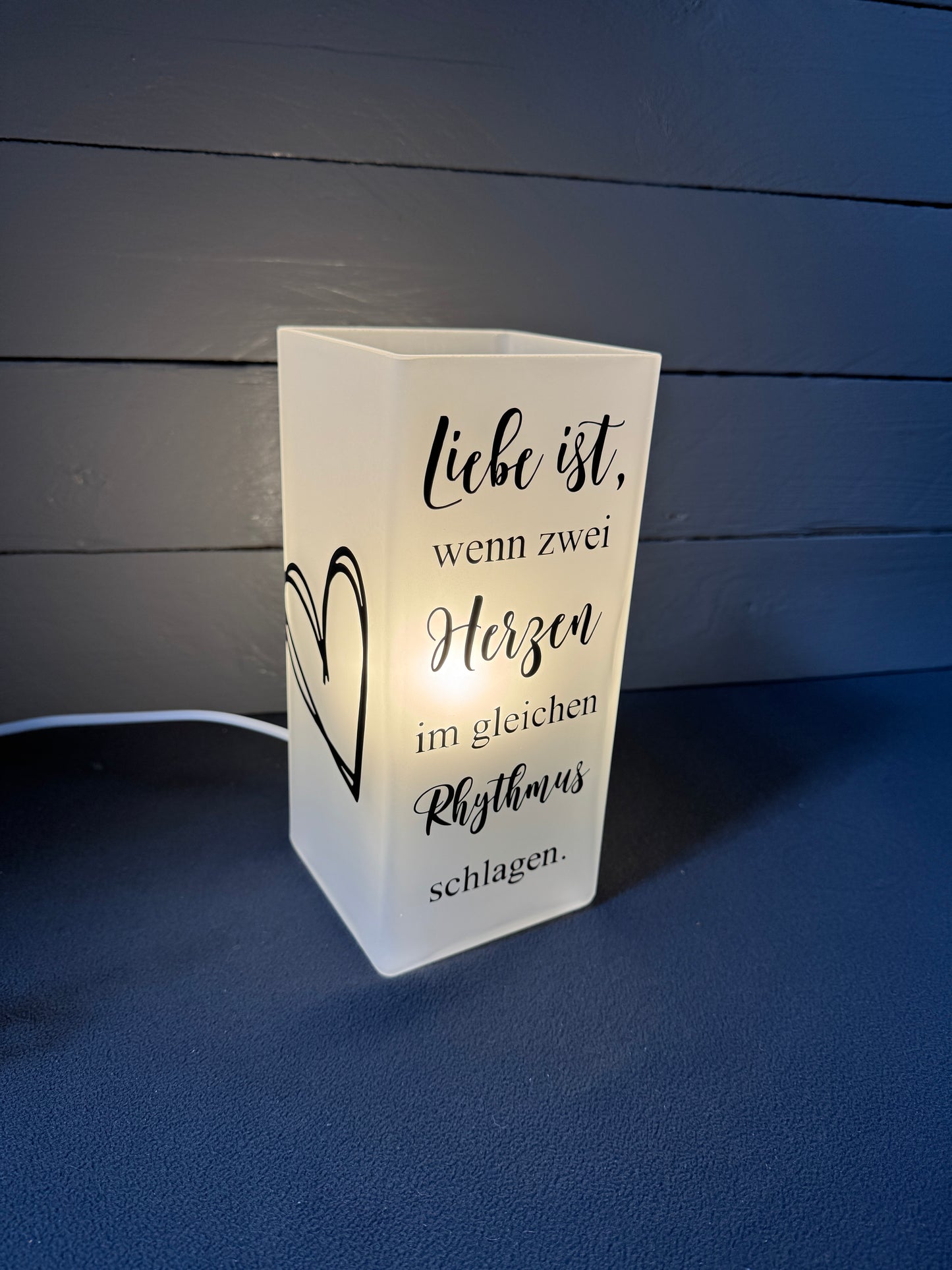 Romantische Glaslampe als Geschenkidee Hochzeit mit Herz Spruch