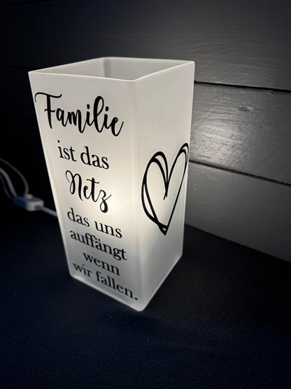 Personalisierte Glaslampe als Geschenk für Familie