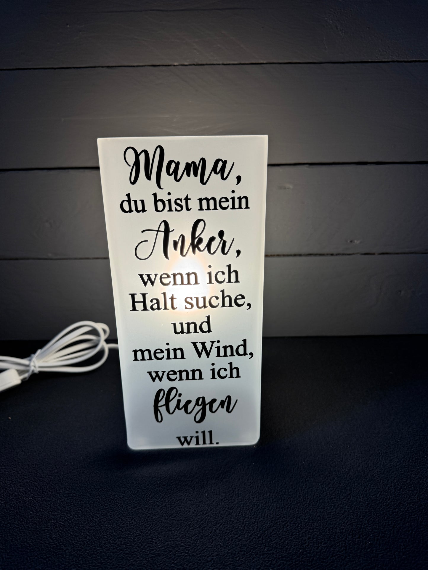 Glaslampe mit Mama Spruch Anker und Wind