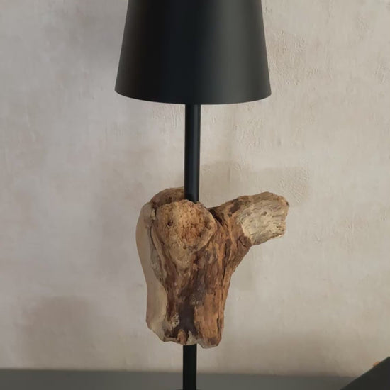 Video der dimmbaren Akku Treibholzlampe mit verschiedenen Helligkeitsstufen