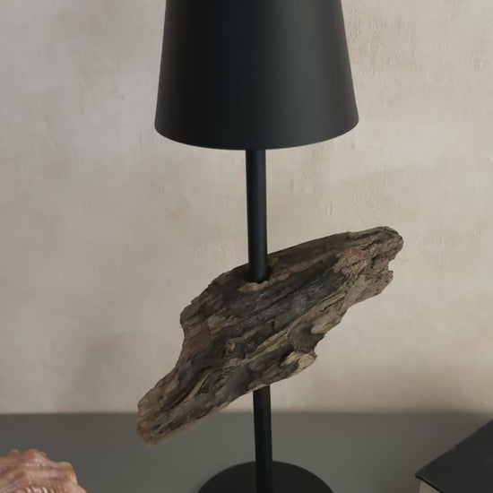 Video der dimmbaren Akku Treibholzlampe aus Ostsee Treibholz mit verschiedenen Helligkeitsstufen