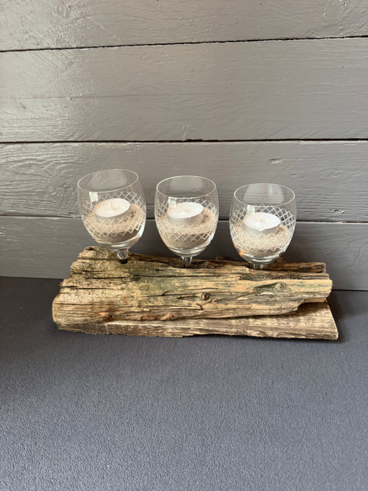 3-flammiger Treibholz Kerzenhalter aus Nordseeholz