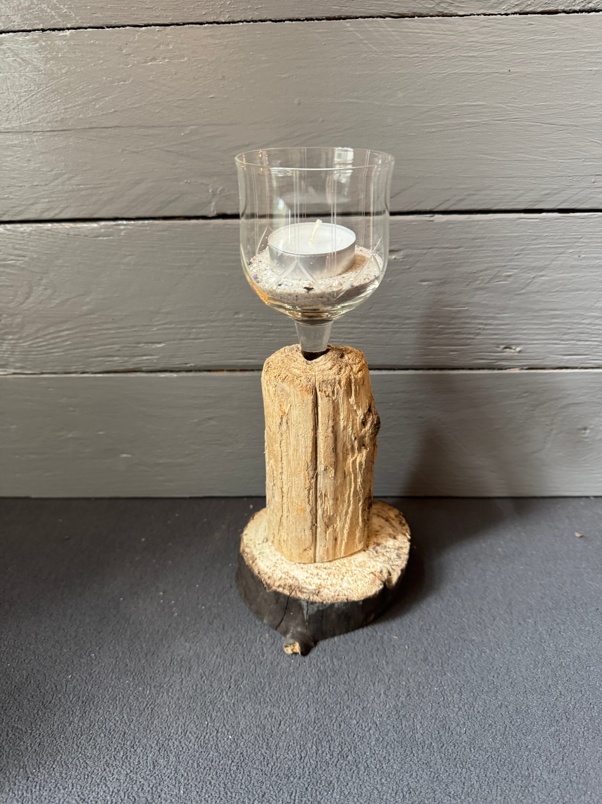 Treibholz-Kerzenständer Küstenflair mit Glas und Baumscheibe aus der Ostsee