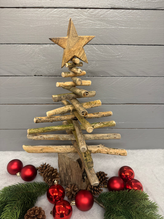 Handgefertigter Treibholz-Weihnachtsbaum 44 cm aus Nordsee-Treibholz mit naturbelassenem Treibholzfuß.